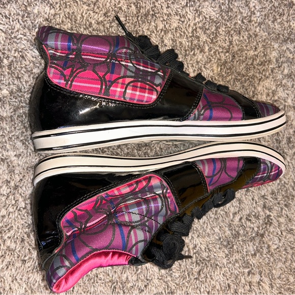 Coach Finch Plaid High Top Sneakers – Pink / Black Patent – Size 7.5 - Picture 3 of 8